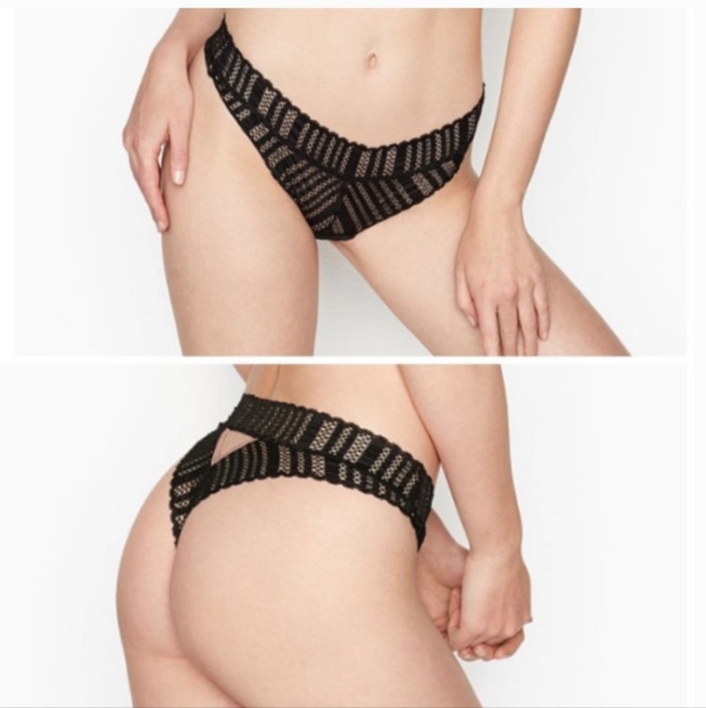 Victoria's secret very sexy fishnet cutout cheeky tanga panty BLACK XLARGE
